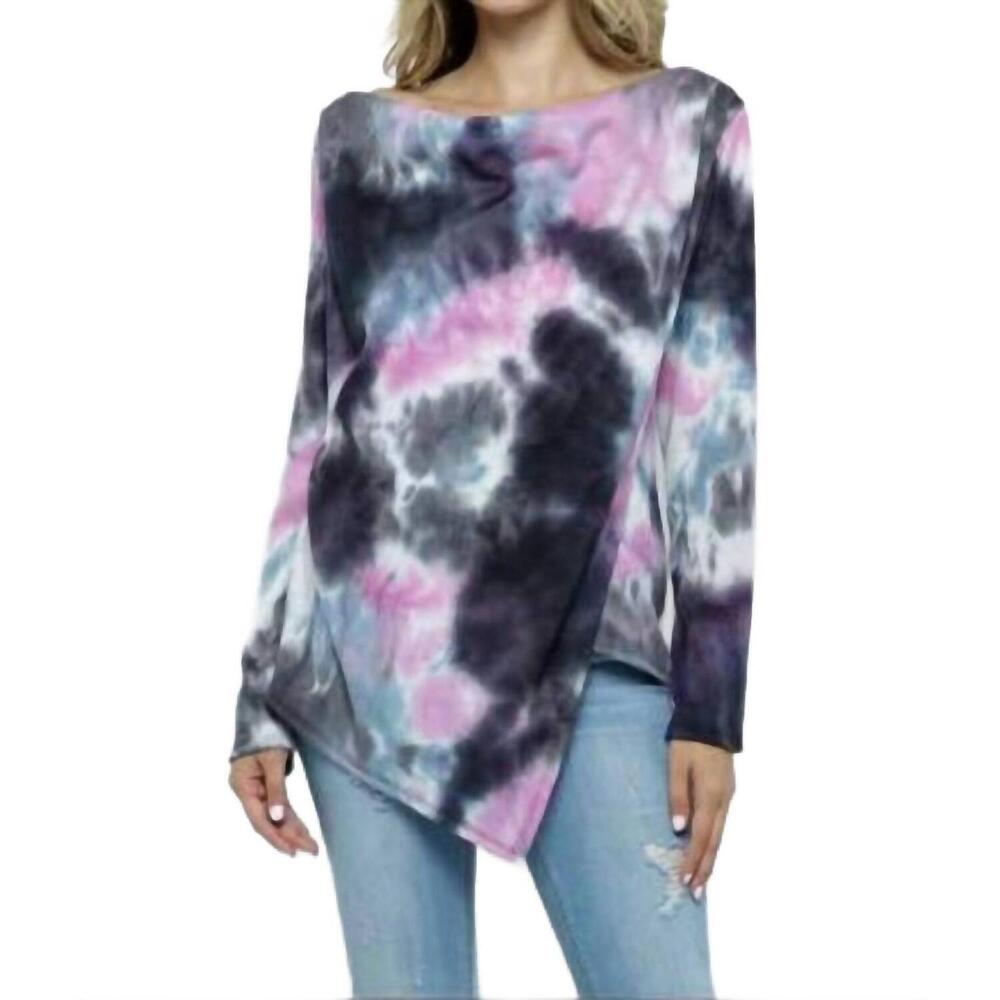 NEW ELLIS cowl asymmetric tie dye top in pink